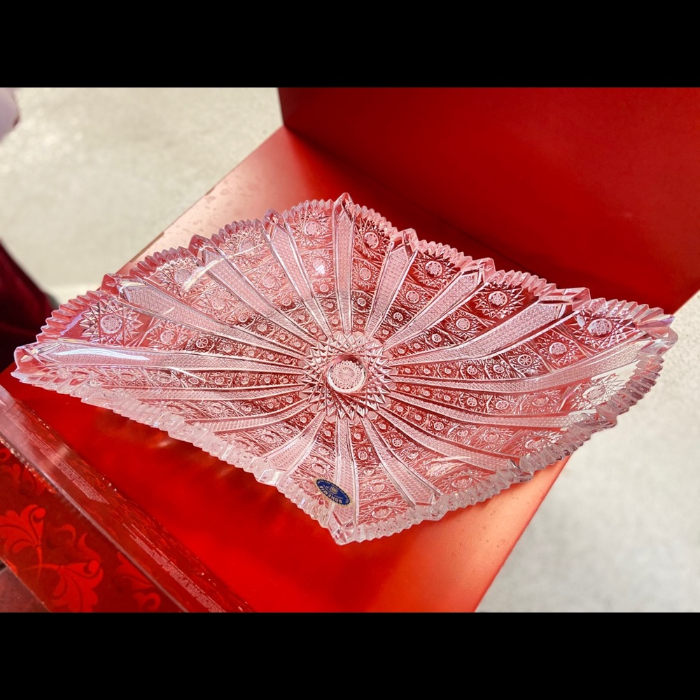 Bohemia Czech hand cut crystal serving dish